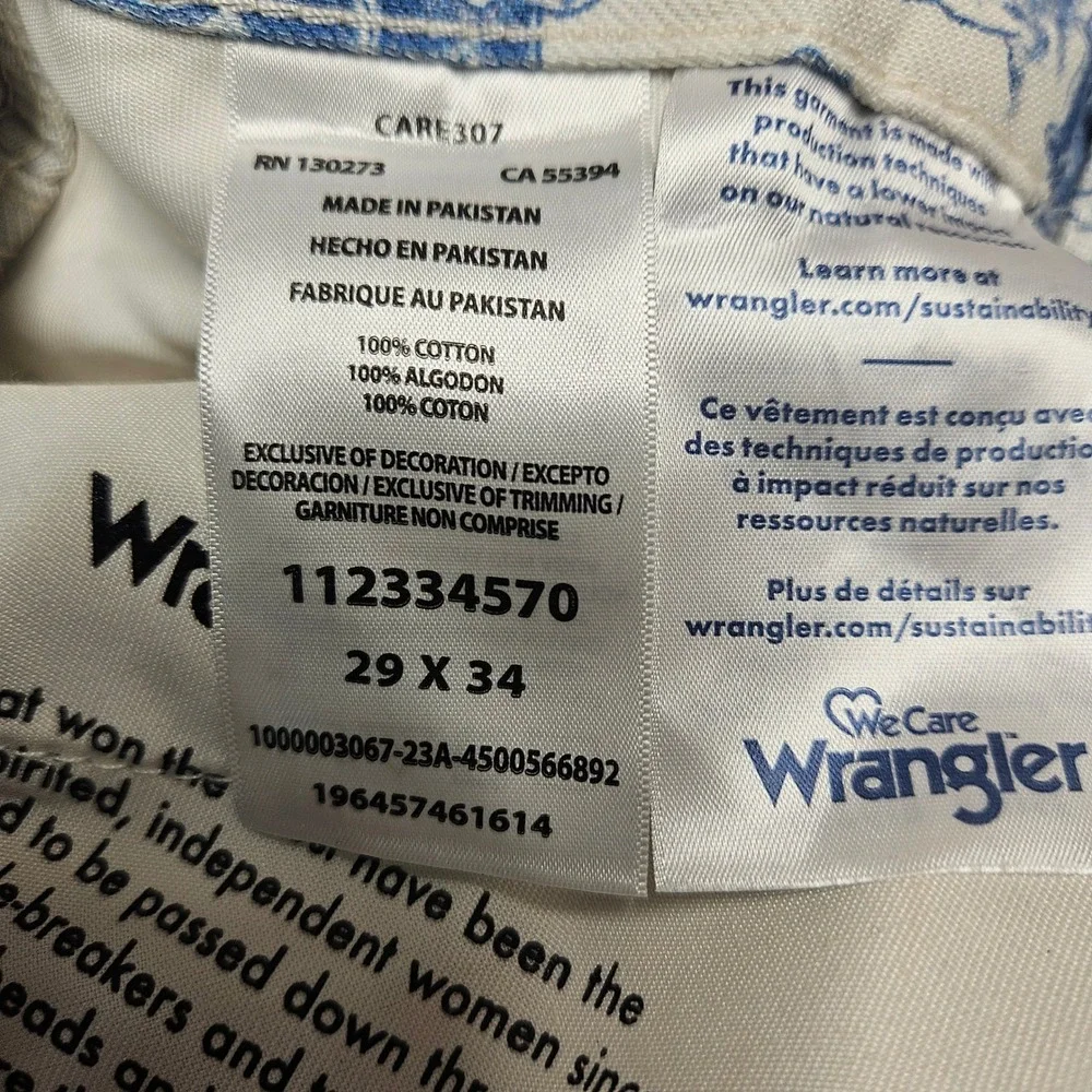 Wrangler Wanderer High Rise Flare Jeans Blue Sea Life Toile Print 29x34 Western - Picture 10 of 11